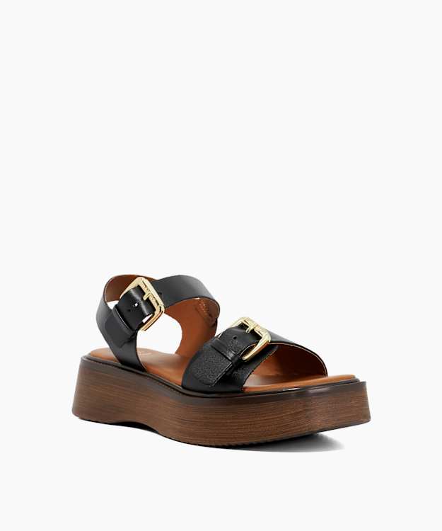 Dune London Luno - Black Double Strap Flatform Sandals