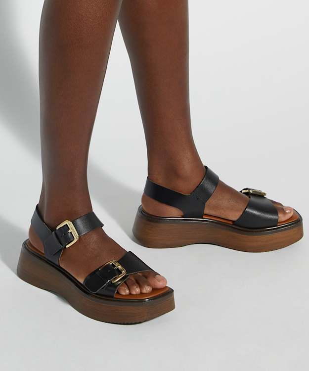 Dune London Luno - Black Double Strap Flatform Sandals