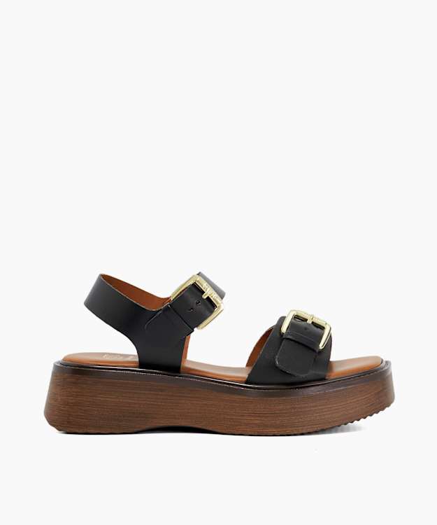 dune london Luno - Black Double Strap Flatform Sandals