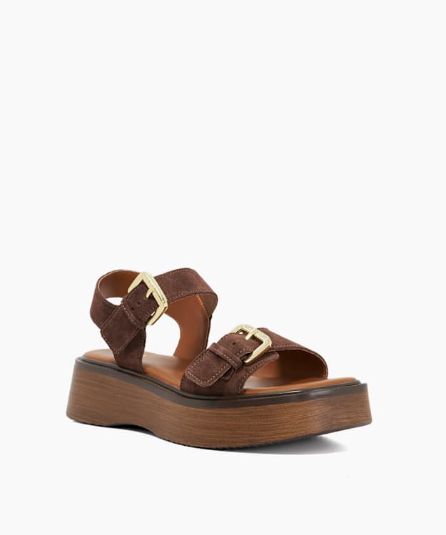 Dune London Luno - Brown Double Strap Flatform Sandals