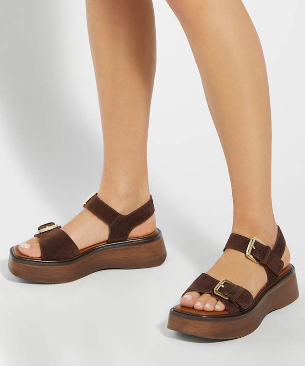 Dune London Luno - Brown Double Strap Flatform Sandals