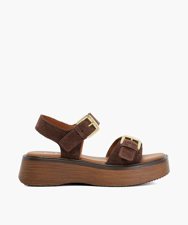 dune london Luno - Brown Double Strap Flatform Sandals