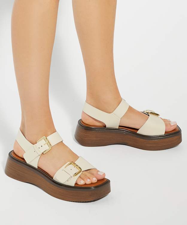 Dune London Luno - Ecru Double Strap Flatform Sandals