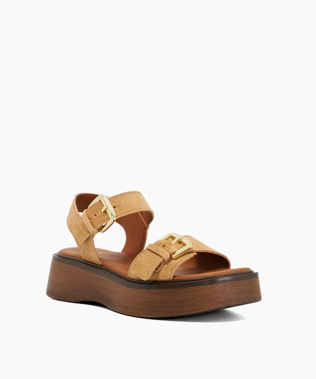 Dune London Luno - Sand Double Strap Flatform Sandals