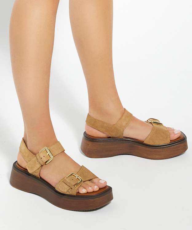 Dune London Luno - Sand Double Strap Flatform Sandals