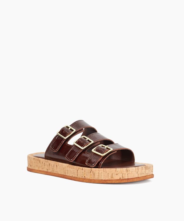Dune London Lures - Brown Patent Leather Cork Sole Sandal