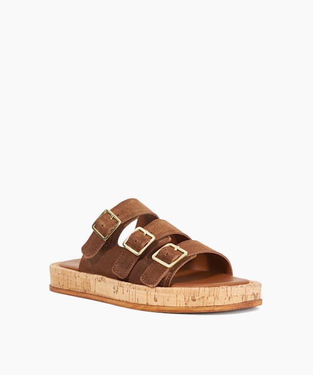 Dune London Lures - Tan Patent Leather Cork Sole Sandal