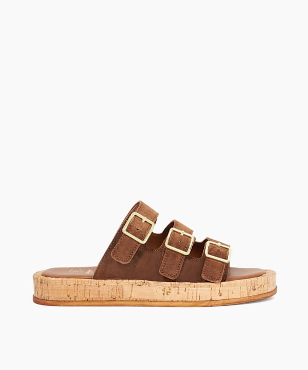 dune london Lures - Tan Patent Leather Cork Sole Sandal