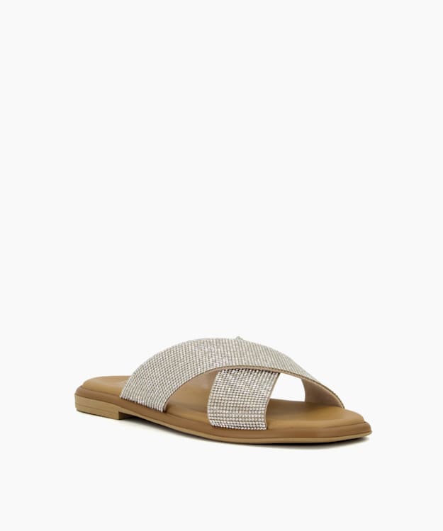 Dune London Lylah - Camel Diamante-Strap Flat Sandals