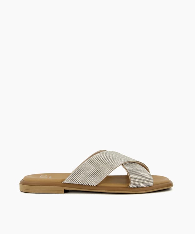 dune london Lylah - Camel Diamante-Strap Flat Sandals