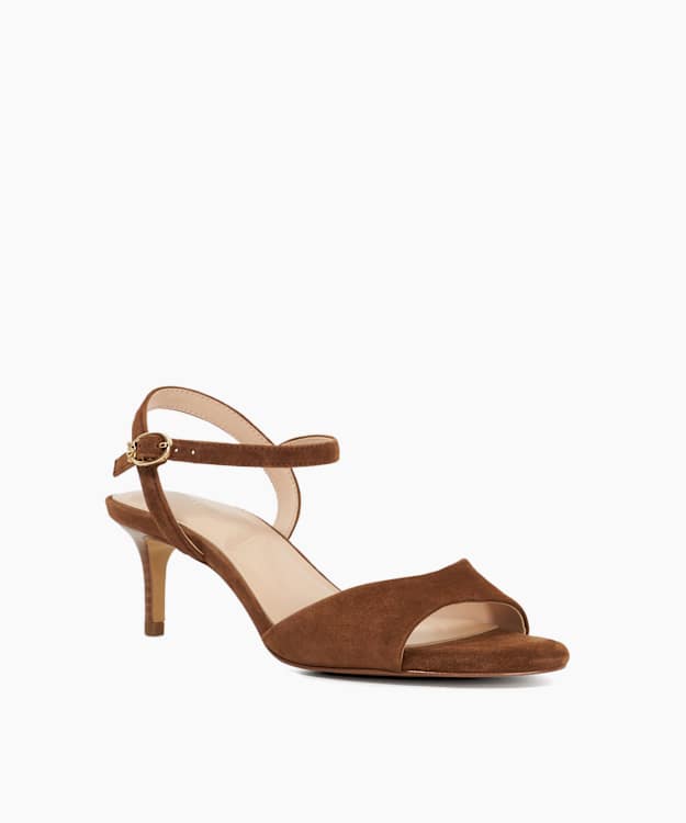 Dune London Maddies - Dark Tan Open Toe Stacked Heel Sandals