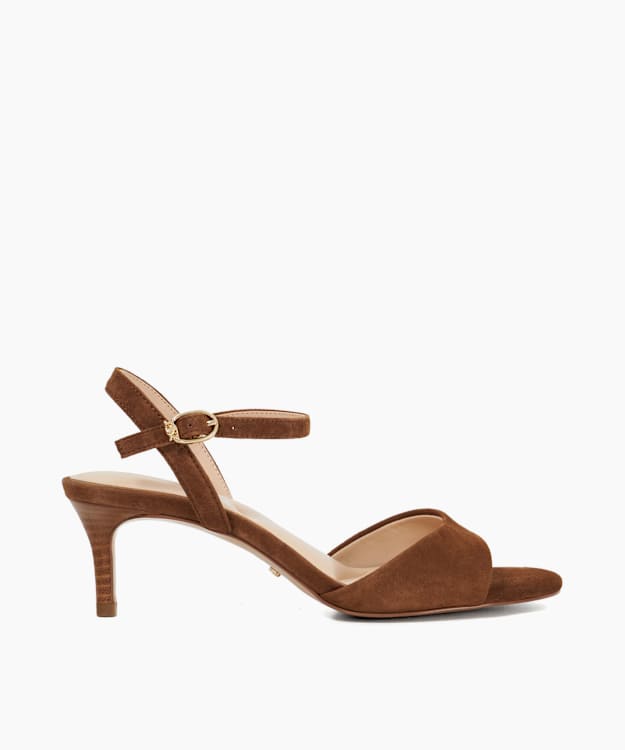 dune london Maddies - Dark Tan Open Toe Stacked Heel Sandals