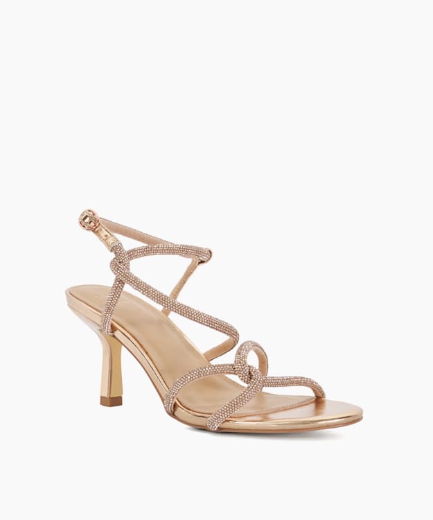 Dune London Malfi - Rose Gold Embellished Strappy Heeled Sandals