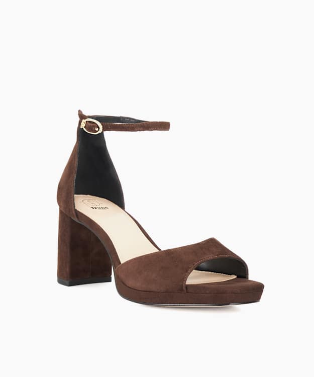Dune London Malmara - Brown Block Heel Ankle Strap Platform Sandals