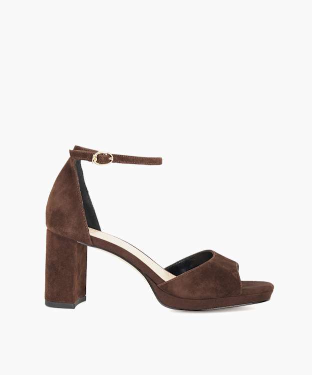 dune london Malmara - Brown Block Heel Ankle Strap Platform Sandals
