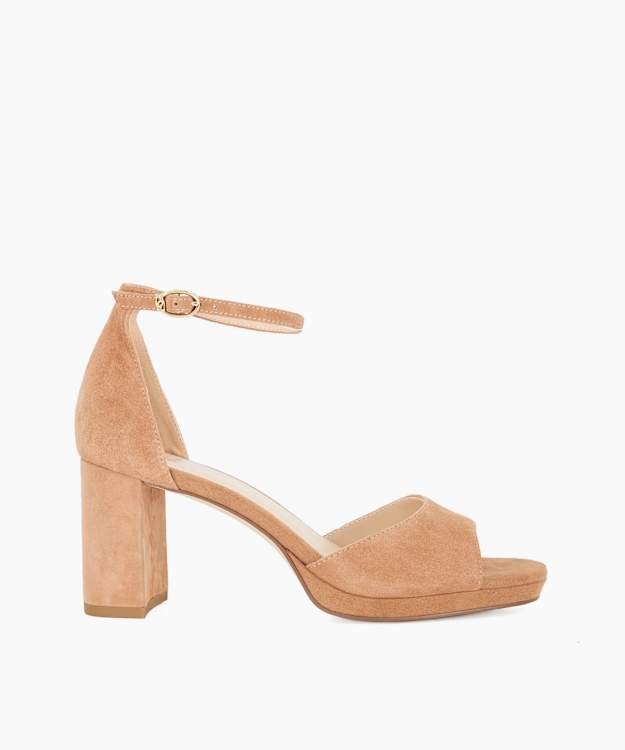 dune london Malmara - Camel Block Heel Ankle Strap Platform Sandals