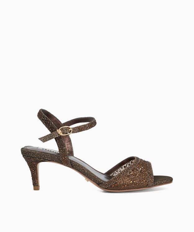 dune london Manicure - Brown Hot Fix Mid Heel Sandals