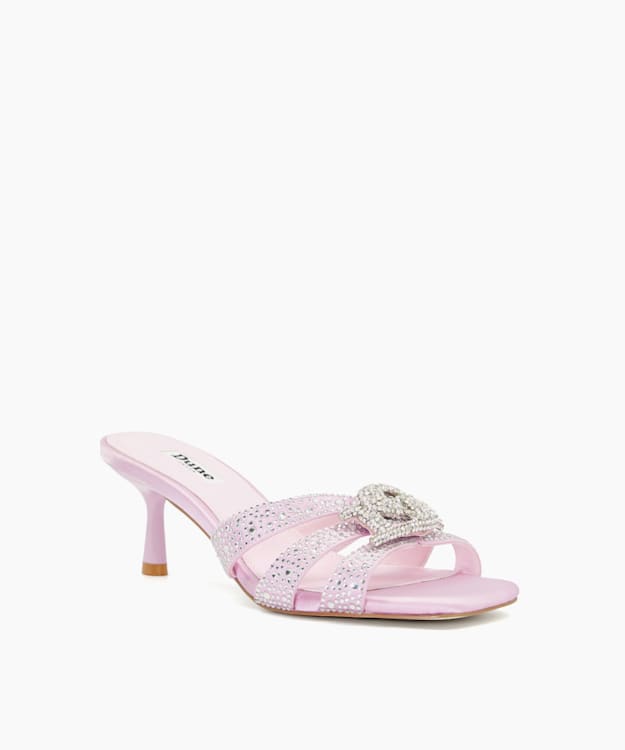 Dune London Manor - Pale Pink Branded Metallic Diamante Heeled Mules