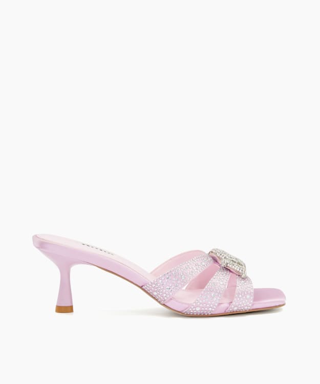 dune london Manor - Pale Pink Branded Metallic Diamante Heeled Mules