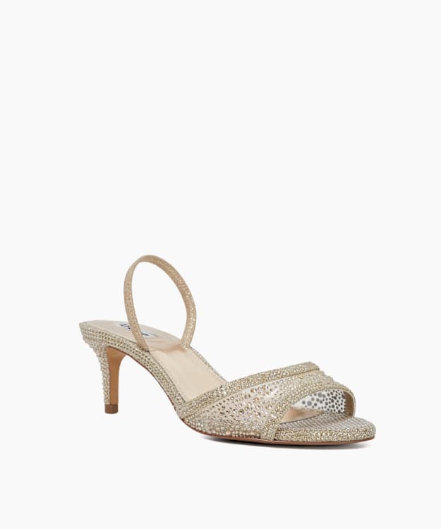 Dune London Mariko - Gold Wide Fit Hot Fix Sandals With Back Strap