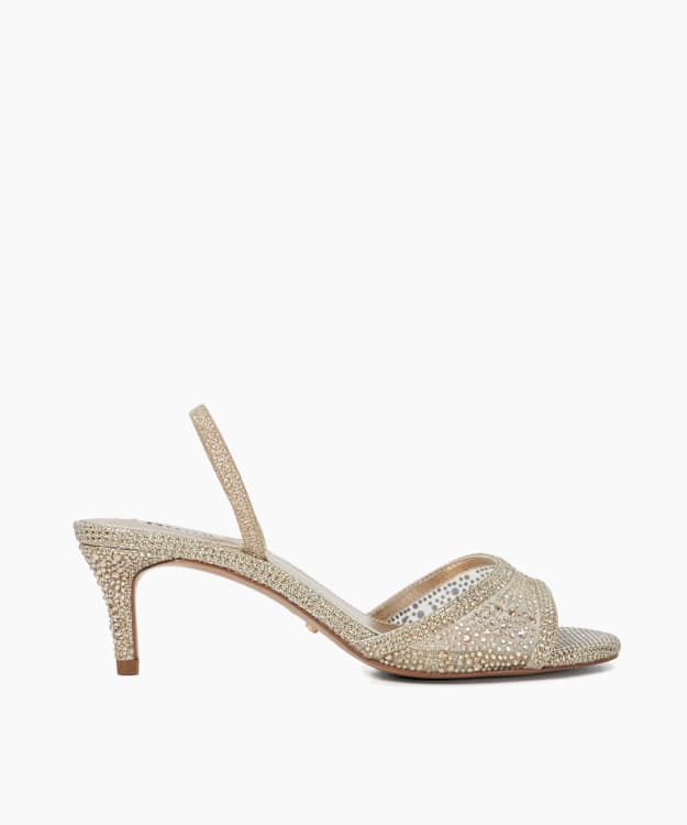 dune london Mariko - Gold Wide Fit Hot Fix Sandals With Back Strap