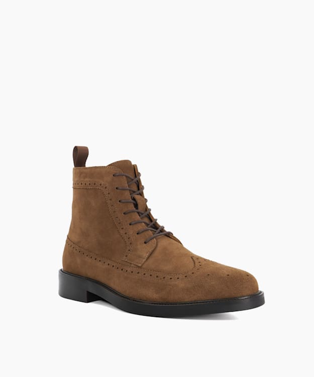 Dune London Marlon - Brown Brogue Detail Lace Up Formal Boots