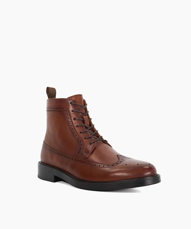 Dune London Marlon - Tan Brogue Detail Lace Up Formal Boots