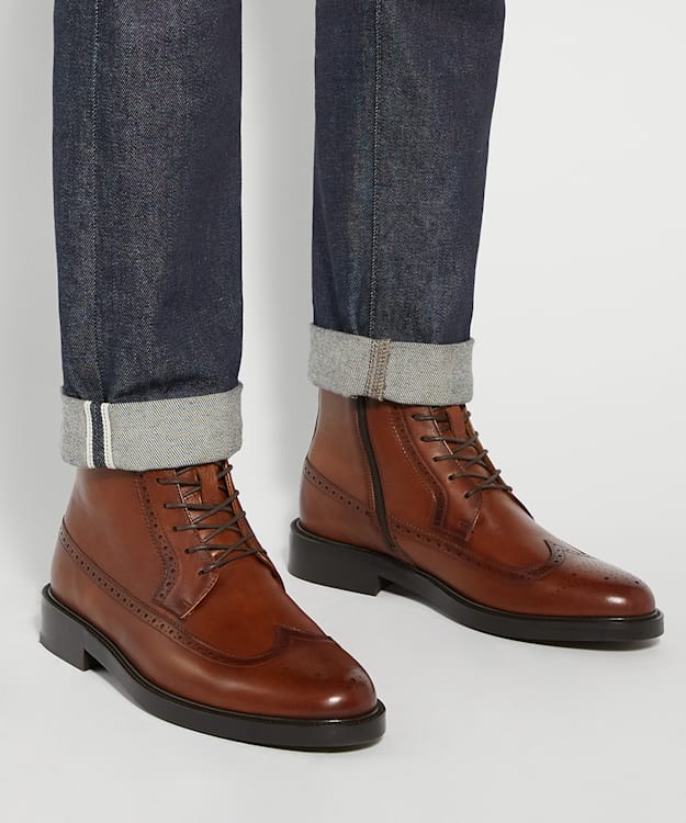 Dune London Marlon - Tan Brogue Detail Lace Up Formal Boots