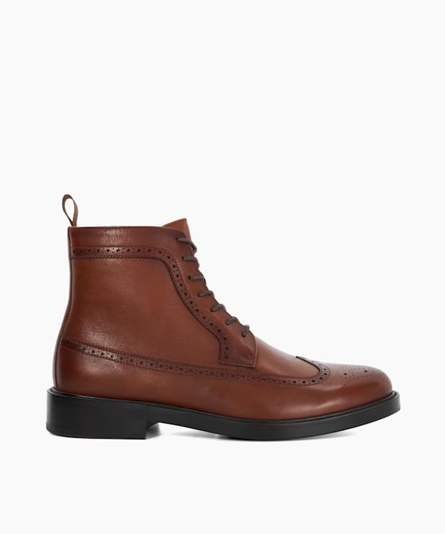 dune london Marlon - Tan Brogue Detail Lace Up Formal Boots