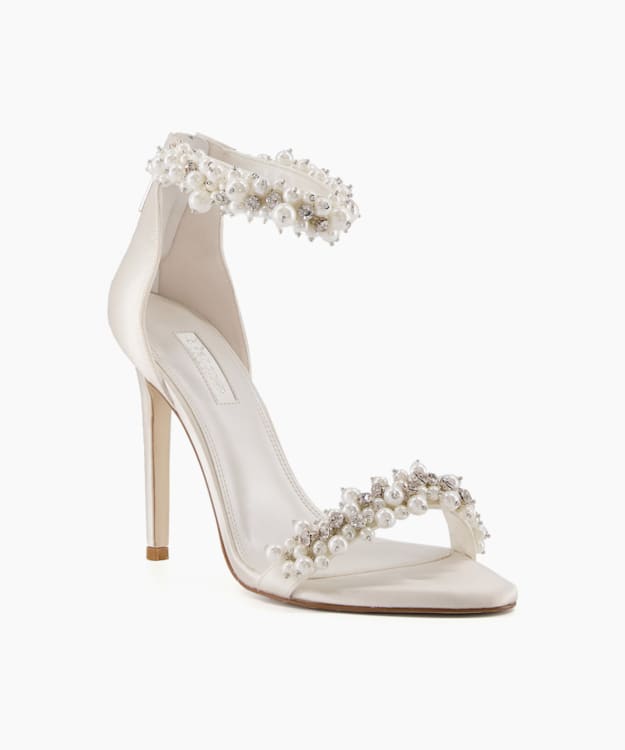 Dune London Marriage - Ivory Satin Beaded Ankle Strap Wedding Shoes