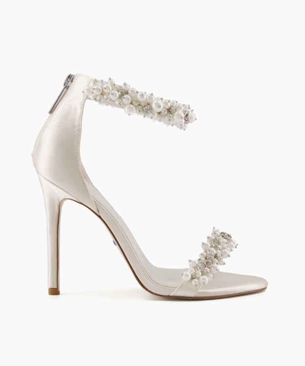 dune london Marriage - Ivory Satin Beaded Ankle Strap Wedding Shoes