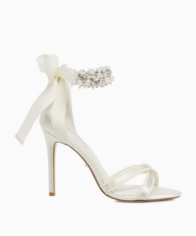 dune london Martine - Ivory Embellished Ankle Strap Wedding Shoes