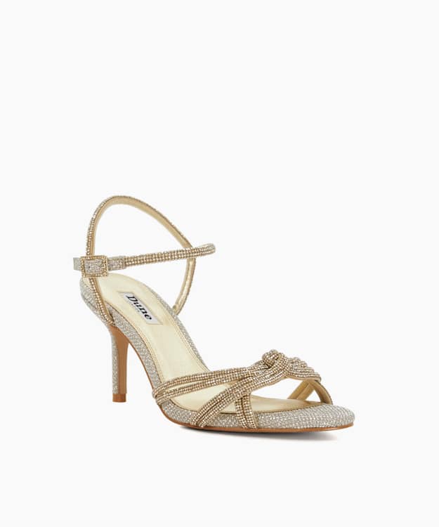 Dune London Marvelous - Gold Diamante Detail Heeled Sandal