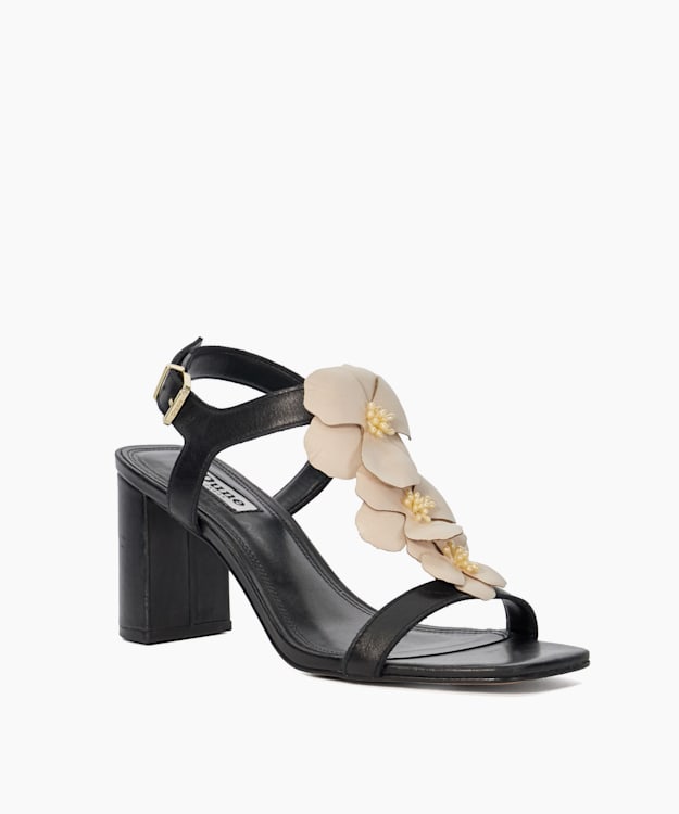 Dune London Mastered - Black Floral Embellished Block Heel Sandals