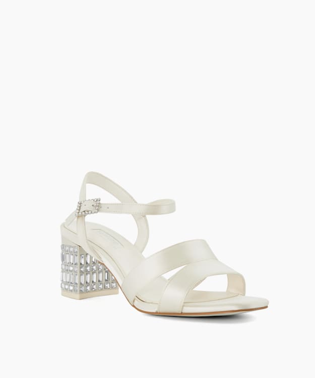 Dune London Matrimonie - Ivory Jewel Embellished Block Wedding Heels
