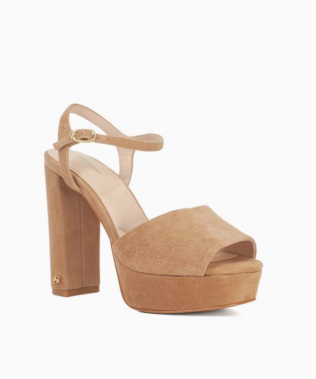 Dune London Mayci - Camel Suede Platform Open Toe Sandals