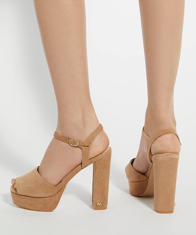 Dune London Mayci - Camel Suede Platform Open Toe Sandals