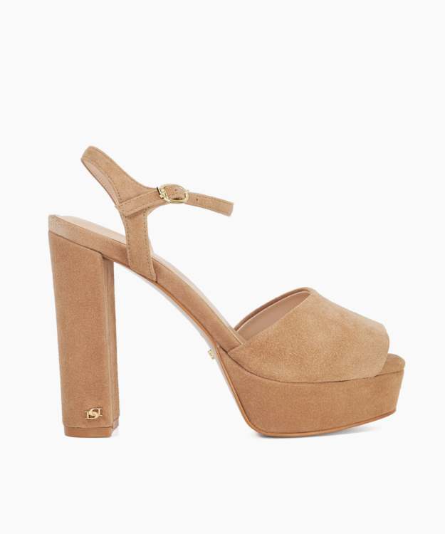 dune london Mayci - Camel Suede Platform Open Toe Sandals