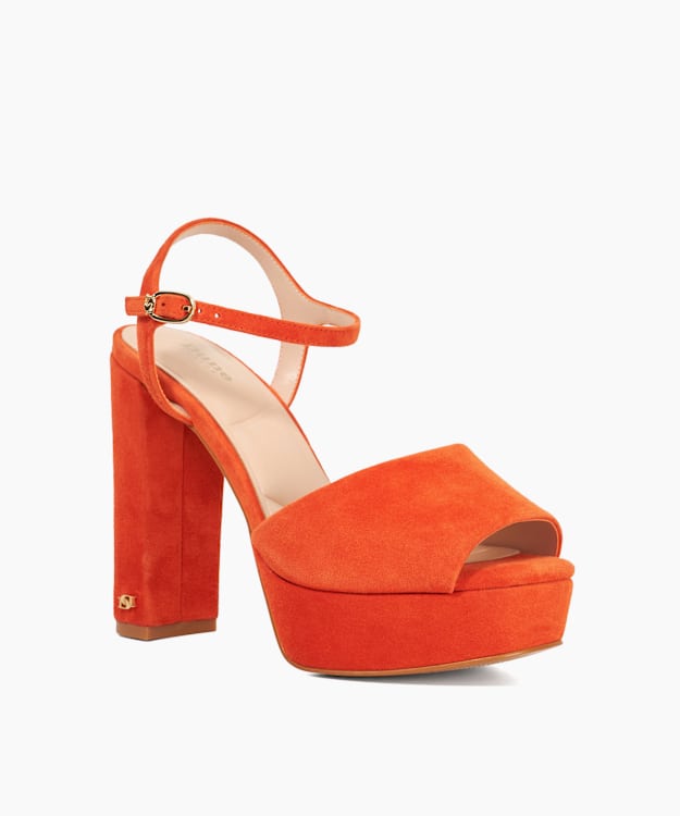 Dune London Mayci - Orange Suede Platform Open Toe Sandals