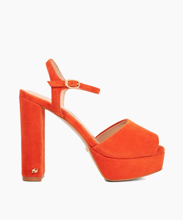 dune london Mayci - Orange Suede Platform Open Toe Sandals