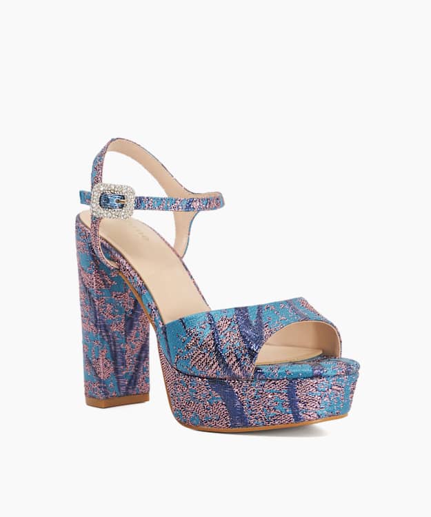 Dune London Maycie - Teal Patterned Platform Block Heels