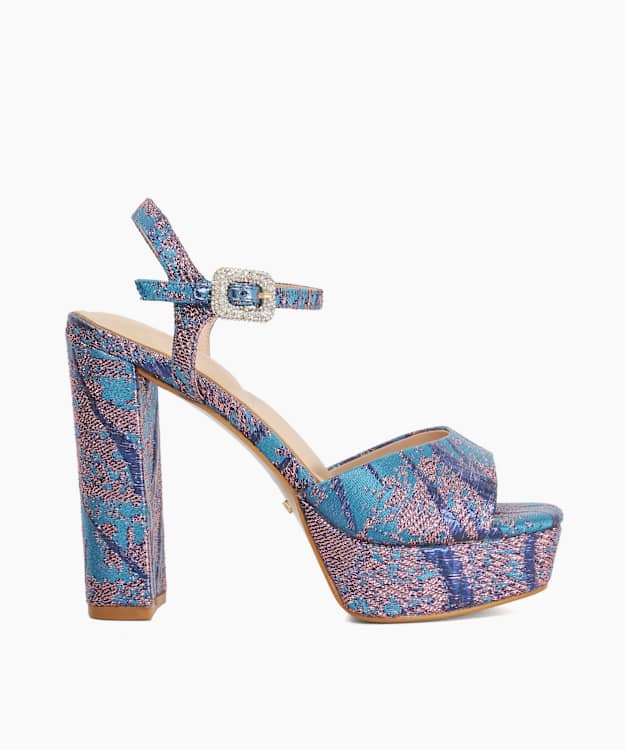 dune london Maycie - Teal Patterned Platform Block Heels