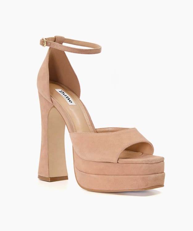 Dune London Mega - Camel Suede Flare-Heeled Platform Sandals