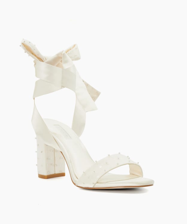 Dune London Melodies - Ivory Ribbon Tie Block Heeled Wedding Sandals