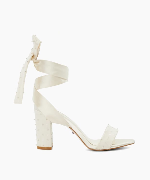 dune london Melodies - Ivory Ribbon Tie Block Heeled Wedding Sandals