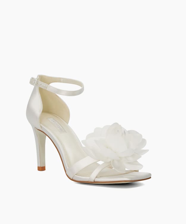 Dune London Memorise - White Corsage Detail Ankle Strap Wedding Heels