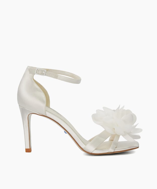 dune london Memorise - White Corsage Detail Ankle Strap Wedding Heels