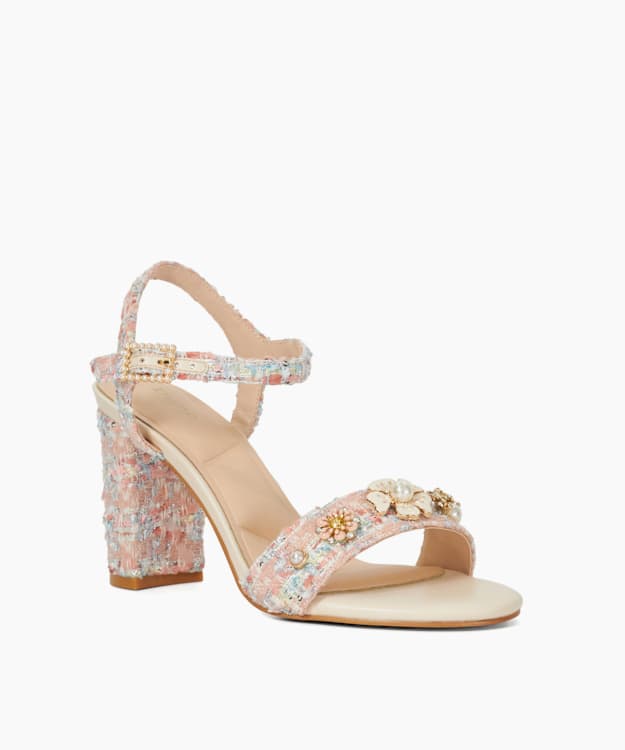 Dune London Mention - Pink Floral Detail Block Heeled Sandals