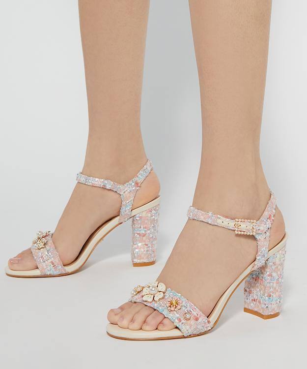 Dune London Mention - Pink Floral Detail Block Heeled Sandals