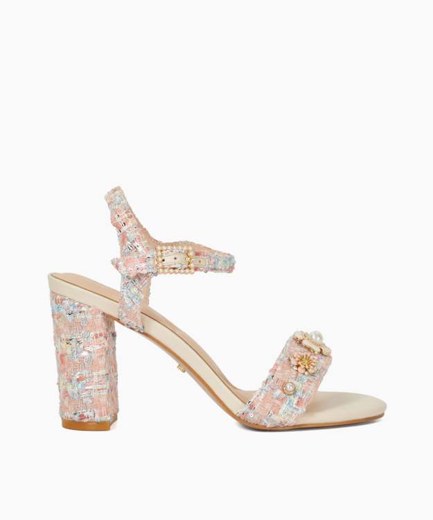 dune london Mention - Pink Floral Detail Block Heeled Sandals
